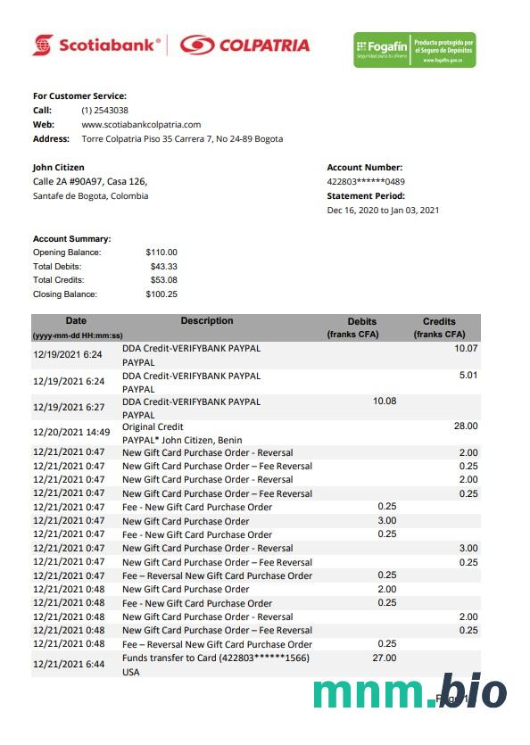 Kolumbia Bancolombia szablon w formacie excel pdf